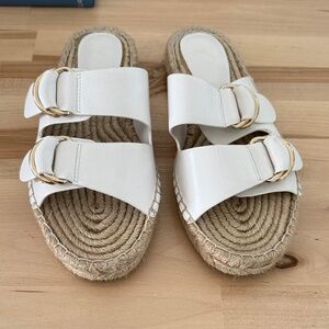 Joie White Espadrille Sandals with Gold Accents